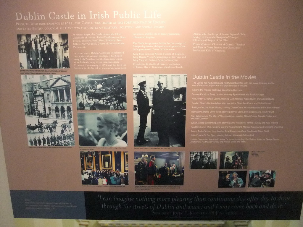 Explanation on Dublin Castle in Irish Public Life, in the Visitor Centre of Dublin Castle