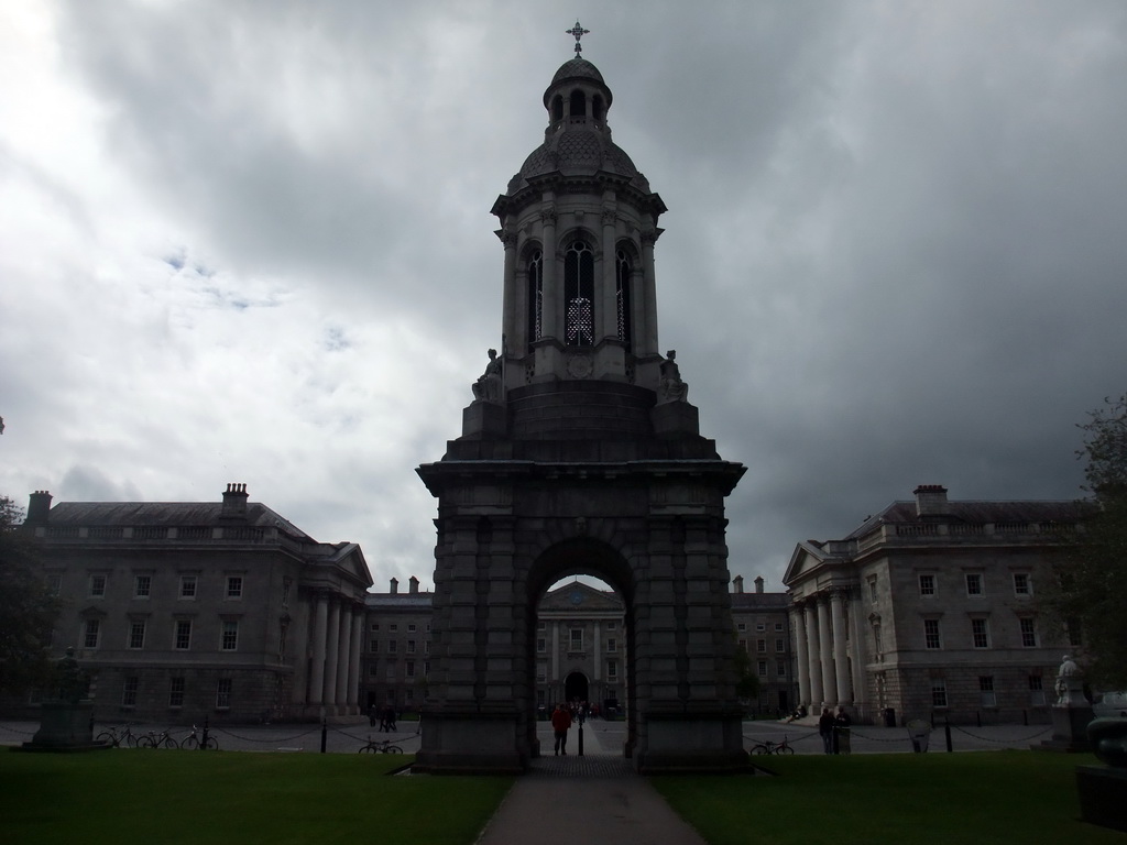 The Campanile and Parliament Square with the Public Theatre, the back side of the Regent House, and the Chapel, at Trinity College Dublin