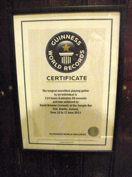 Guinness World Records certificate at the Temple Bar