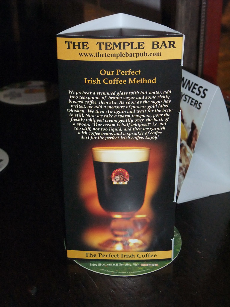 Irish Coffee advertisement at the Temple Bar
