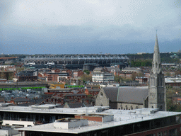 The Croke Park stadium and the Saint Laurence O`Toole Church, viewed from the top floor of the Convention Centre Dublin