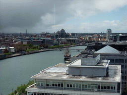 The Seán O`Casey Bridge over the Liffey river and George`s Quay Plaza, viewed from the top floor of the Convention Centre Dublin