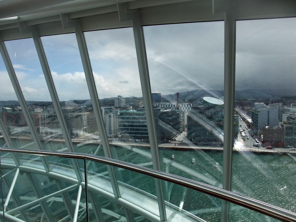 The Liffey river and Sir John Rogerson`s Quay, viewed from the top floor of the Convention Centre Dublin