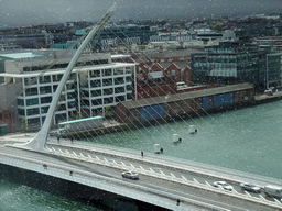 The Samuel Beckett Bridge over the Liffey river, viewed from the top floor of the Convention Centre Dublin