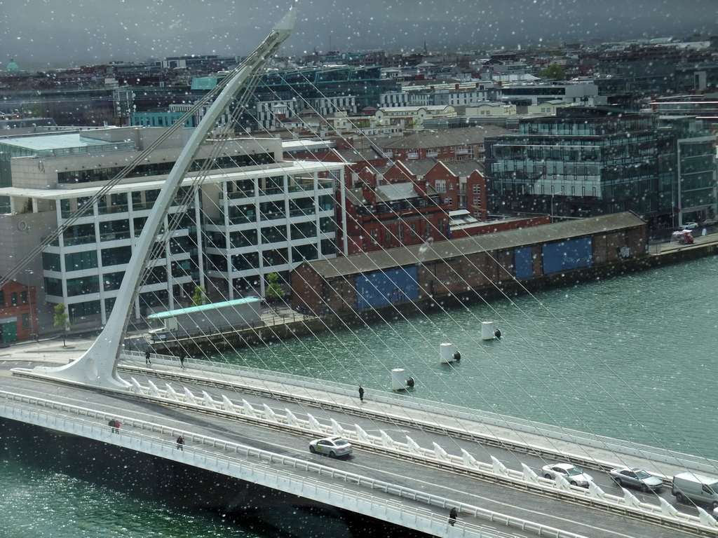 The Samuel Beckett Bridge over the Liffey river, viewed from the top floor of the Convention Centre Dublin