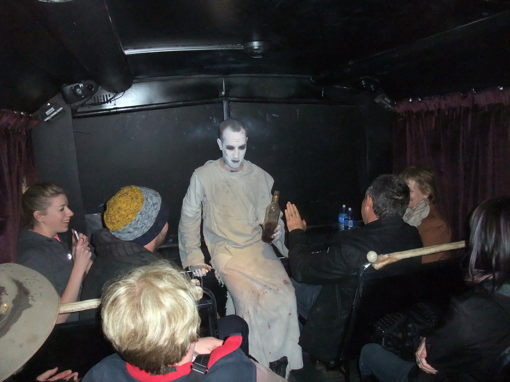 Actor inside the Gravedigger Ghost Tour bus