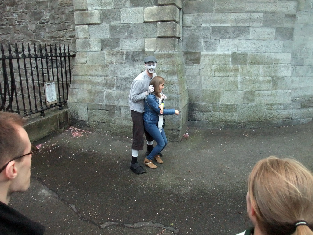 Gravedigger Ghost Tour actor in front of the Kilmainham Gaol museum