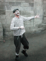 Gravedigger Ghost Tour actor in front of the Kilmainham Gaol museum