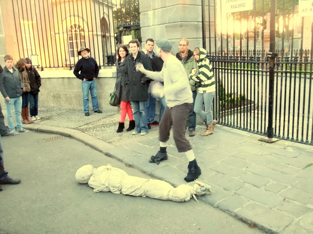 Gravedigger Ghost Tour actor at the entrance to the Glasnevin Cemetery