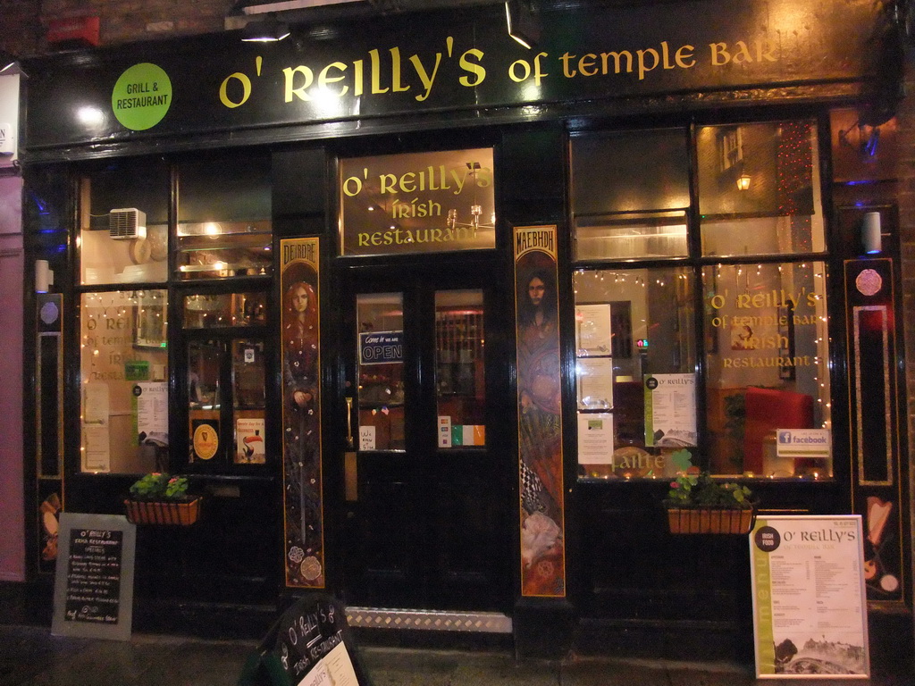 Front of the O`Reilly`s of Temple Bar restaurant at East Essex Street