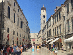 The Stradun street and the tower of the Franciscan Church