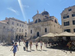 Front of the St. Blaise Church and Orlando`s Column, under renovation, at the east side of the Stradun street