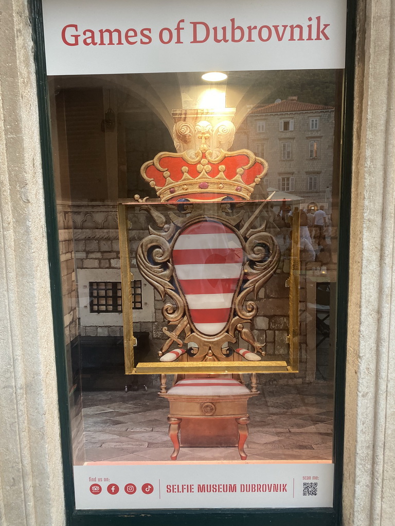 Window at the front of the Selfies & Memories Museum Dubrovnik at the Gunduliceva Poljana market square