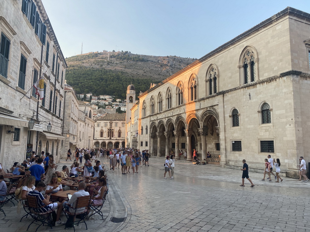 The Ulica Pred Dvorom street with the Rector`s Palace, the Bell Tower, the Sponza Palace and Mount Srd
