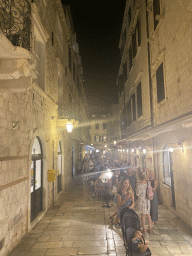 The north side of the iroka Ulica street, viewed from the Ulica od Puca street, by night