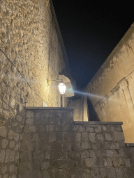 Staircase to the city walls at the west side of the Stradun street, by night