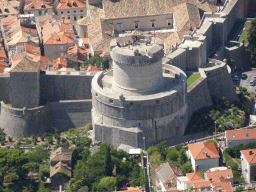 The Tvrdava Minceta fortress, viewed from the terrace of the Restaurant Panorama at Mount Srd