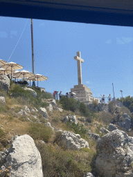 The terrace of the Restaurant Panorama and a cross at Mount Srd, viewed from the Dubrovnik Cable Car