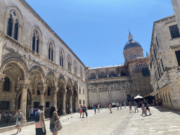 The Ulica Pred Dvorom street with the Rector`s Palace and the Dubrovnik Cathedral