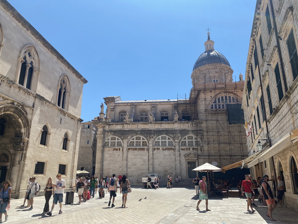 The Ulica Pred Dvorom street with the Rector`s Palace and the Dubrovnik Cathedral