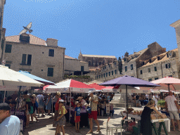 The Gunduliceva Poljana market square with market stalls, the statue of Ivan Gundulic and the Church of St. Ignatius