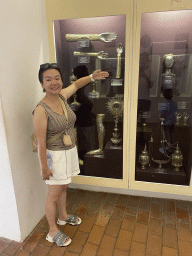 Miaomiao with relics at the museum at the Franciscan Monastery