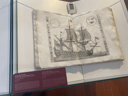 Book `Nave di Primo Rango, Isolario dell`Atlante Veneto, Part 2` at the lower floor of the Maritime Museum, with explanation