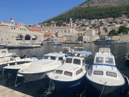 Boats in the Old Port, the Bell Tower, the Tvrdava Minceta fortress, the Dominican Monastery and the Revelin Fortress