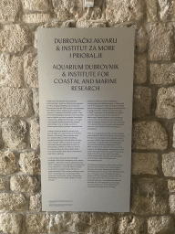 Information on the Aquarium Dubrovnik & Institute for Coastal and Marine Research at the Dubrovnik Aquarium