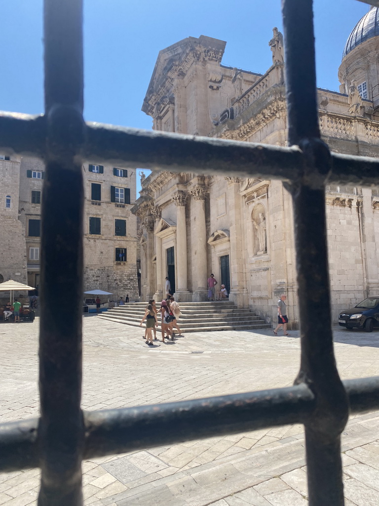 Front of the Dubrovnik Cathedral, viewed from the lower floor of the Rector`s Palace