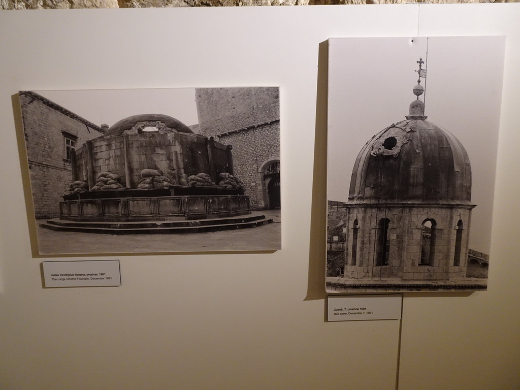 Photographs of the Large Onofrio Fountain and the Bell Tower at the `War Photographs` exposition at the lower floor of the Rector`s Palace, with explanation