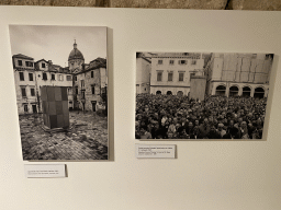 Photographs of the Monument to Ivan Gundulic and the Meeting Convoy `Libetas` in front of St. Blaise`s Church at the `War Photographs` exposition at the lower floor of the Rector`s Palace, with explanation