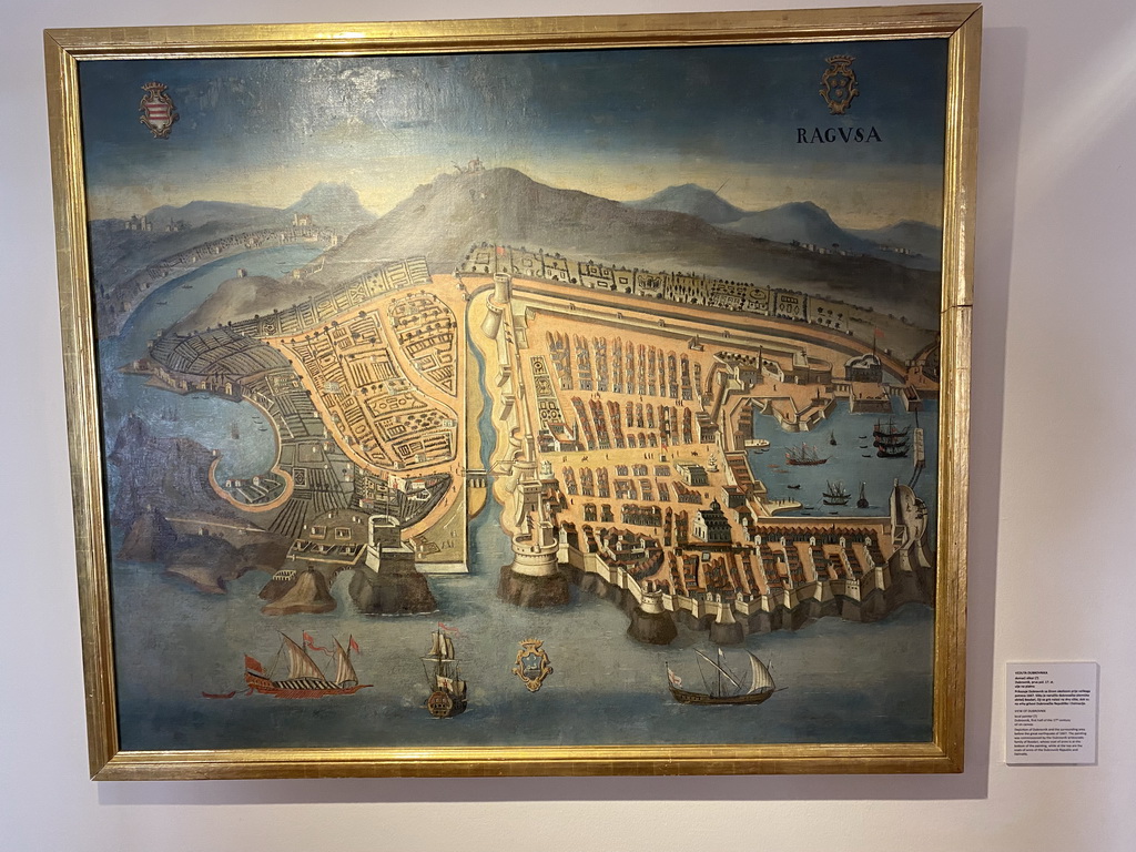 Painting `View of Dubrovnik` at the upper floor of the Rector`s Palace, with explanation