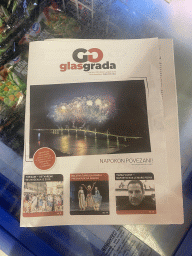 Newspaper with a photograph of the opening of the Peljeac Bridge, at the Konzum supermarket at the Gunduliceva Poljana market square
