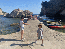 Miaomiao and Max at the pier and boats at the Dubrovnik West Harbour