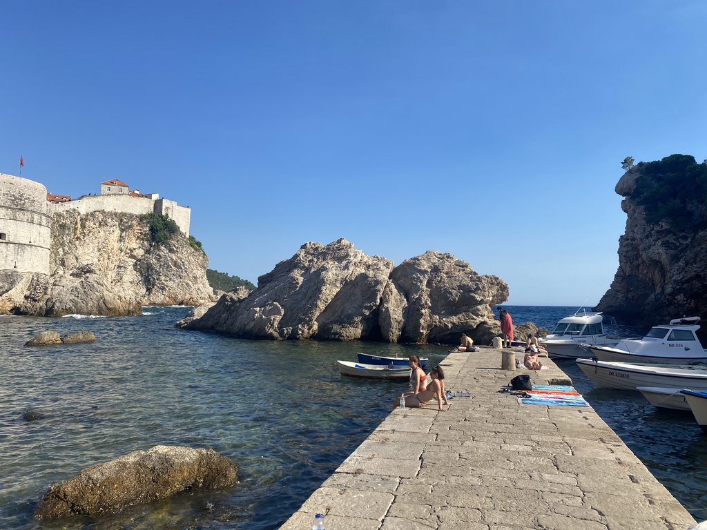 Pier and boats at the Dubrovnik West Harbour and the Tvrdava Bokar fortress