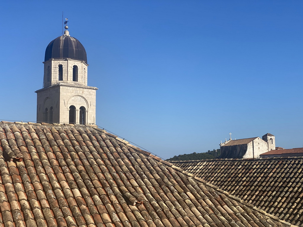 The tower of the Franciscan Church and the Church of St. Ignatius, viewed from the top of the northwestern city walls