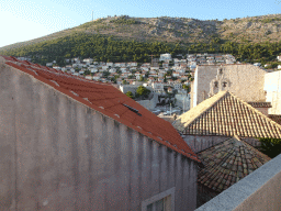 The Old Town with the Church of St. Carmen, the Tvrdava Svetog Ivana fortress, the Old Port, the Revelin Fortress and the north side of the city with Mount Srd, viewed from the southeastern city walls