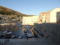 The Old Port, the Tvrdava Svetog Ivana fortress and the east side of the city with the Lazareti Creative Hub of Dubrovnik, the Plaa Banje beach and the Hotel Excelsior, viewed from the eastern city walls