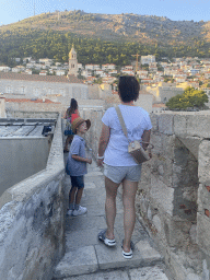Miaomiao and Max on top of the eastern city walls, with a view on the Dominican Monastery and Mount Srd
