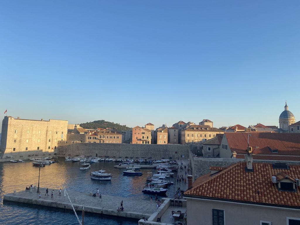 The Old Port, the Tvrdava Svetog Ivana fortress and the Dubrovnik Cathedral, viewed from the top of the northeastern city walls