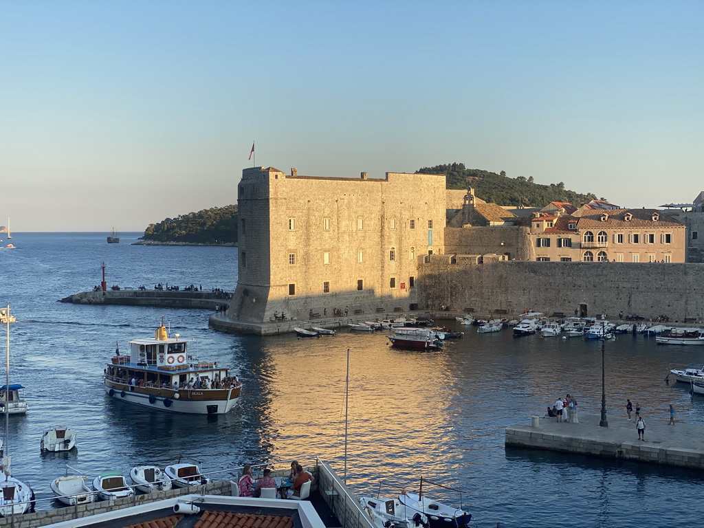 The Old Port, the Tvrdava Svetog Ivana fortress and the Lokrum island, viewed from the top of the northeastern city walls