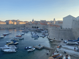 The Old Port, the eastern city walls, the Kula sv. Luke fortress, the Dubrovnik Cathedral, the Church of St. Ignatius, St. Blaise`s Church and the Bell Tower, viewed from the Revelin Fortress