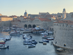 The Old Port, the eastern city walls, the Dubrovnik Cathedral, the Church of St. Ignatius, St. Blaise`s Church and the Bell Tower, viewed from the Revelin Fortress