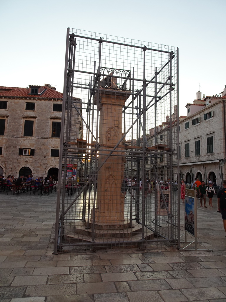 Orlando`s Column, under renovation, at the east side of the Stradun street