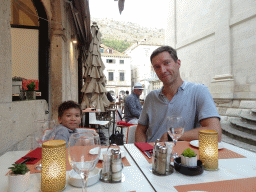 Tim and Max at the terrace of the Konoba Saint Blaise restaurant at the Zeljarica Ulica street