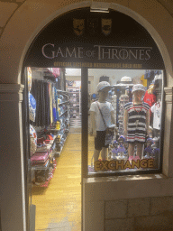 Front of a Game of Thrones souvenir store at the Ulica Pred Dvorom street, by night