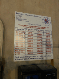 Price list at the Old Port