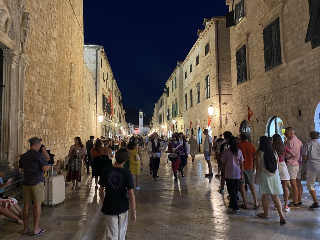 Guards at the Stradun street and the Bell Tower, by night