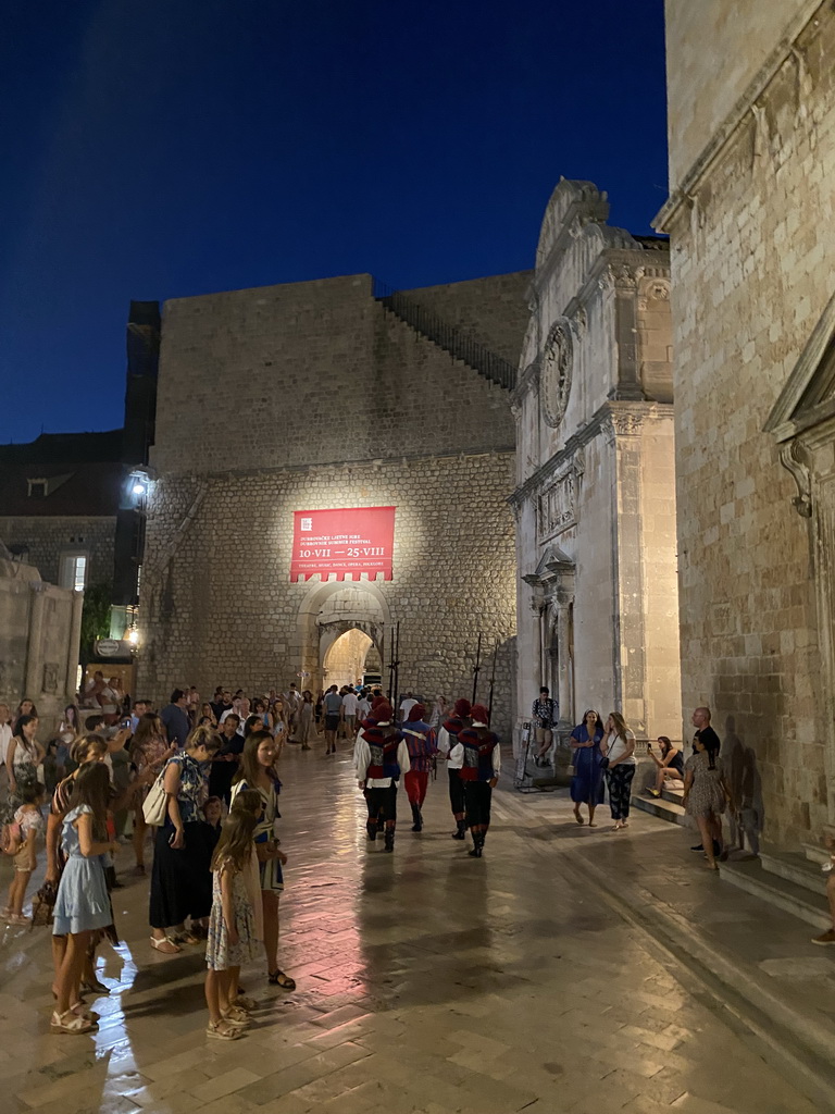 the Large Onofrio Fountain and the Church of St. Salvation at the west side of the Stradun street, by night